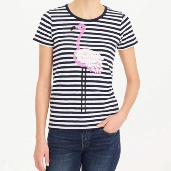 J. Crew | Sequin Stripe Collector's Short Sleeve Flamingo Tee Size XS - Picture 1 of 8